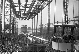 Stapellauf des Dampfers Bremen 1928