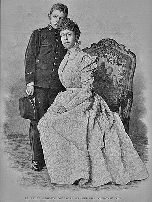König Alfonso XIII. von Spanien mit seiner Mutter Maria Christina