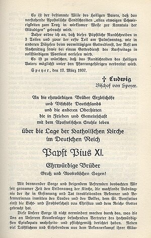 Enzyklika "Mit brennender Sorge" aus dem Jahr 1937