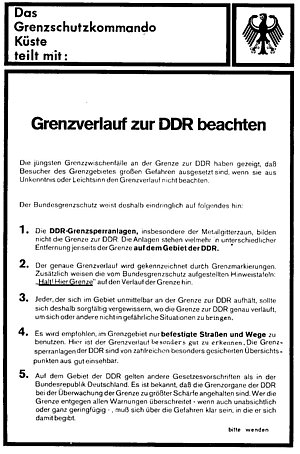Merkblatt des Bundesgrenzschutzes Küste