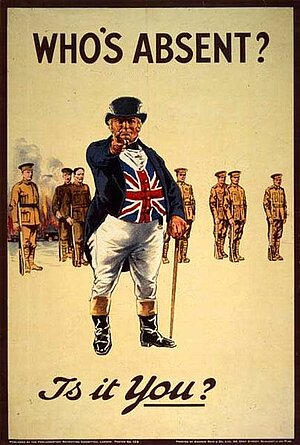 Britisches Plakat, das dafür wirbt, in den Ersten Weltkrieg zu ziehen