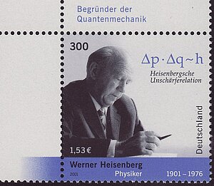 Werner Heisenberg und die Unschärferelation auf einer deutschen Briefmarke