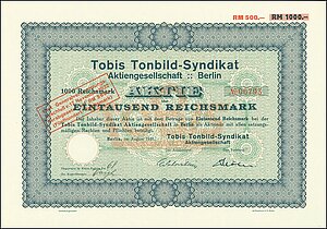 Aktie über 1000 RM der Tobis Tonbild-Syndikat AG vom August 1931