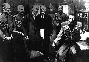 Zar Nikolaus II. unterschreibt seine Abdankung