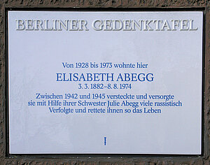 Gedanktafel für Elisabeth Abegg und ihre Schwester