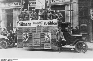 KPD-Wahlwerbung mit LKW und Plakat zur Reichspräsidentenwahl KPD einfach erklärt